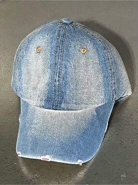 Distressed Denim Baseball Cap - Blue